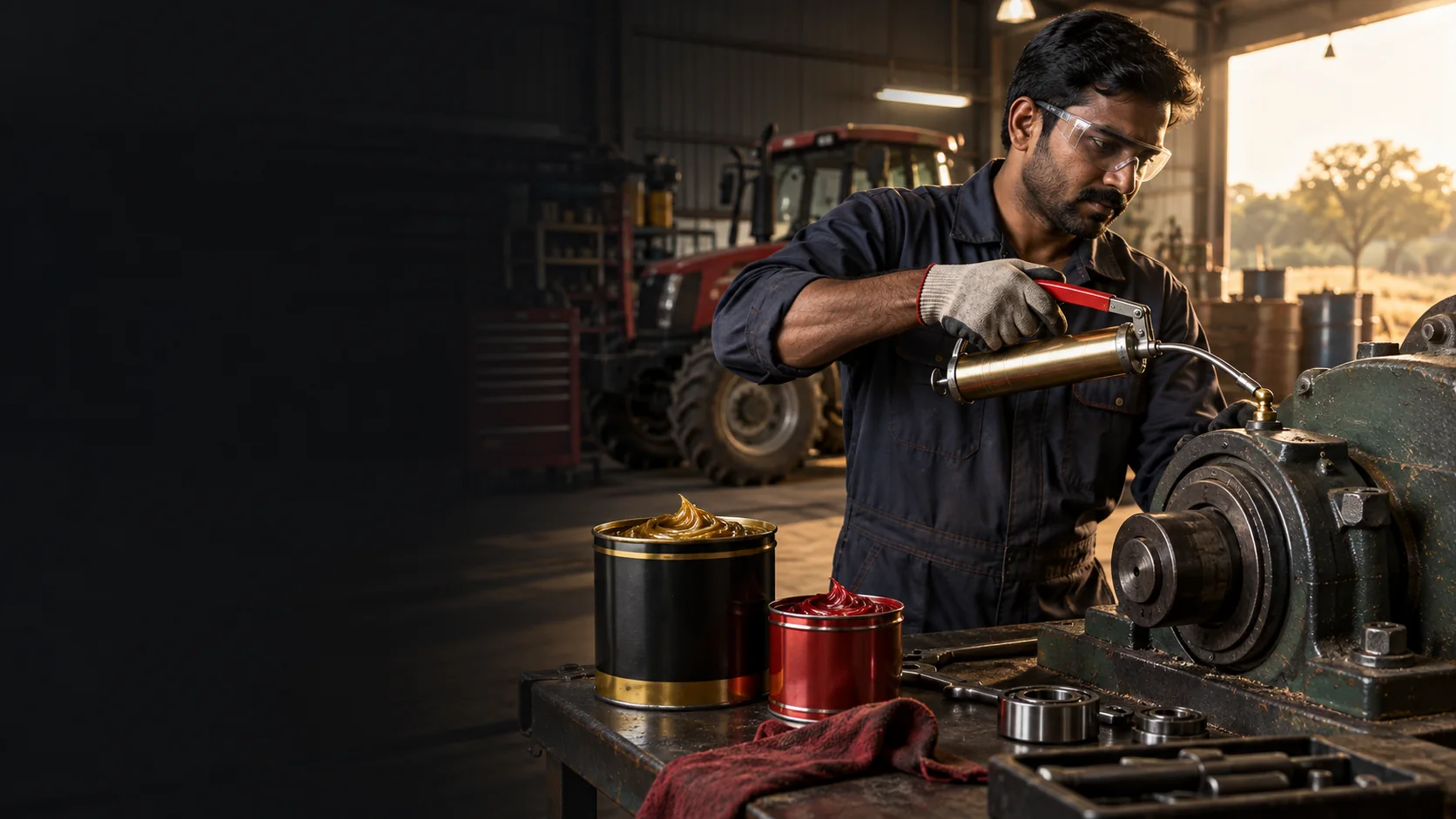 Technician servicing a machinery lubrication point