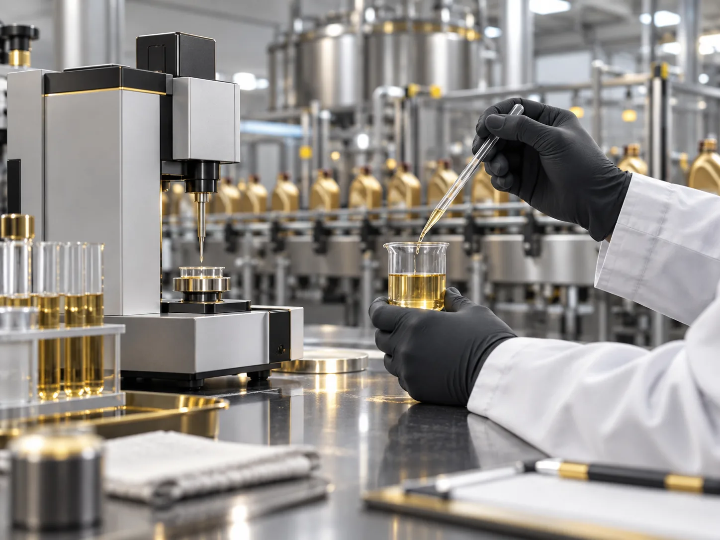 Lubricant quality control testing in a Go Oil manufacturing environment
